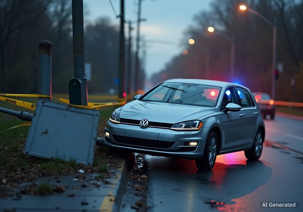 У Львові водійка Volkswagen знесла дорожній знак і білборд