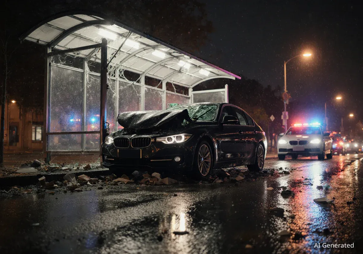 У Львові водій BMW зніс трамвайну зупинку на Княгині Ольги